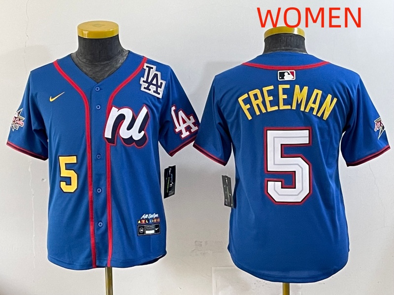 women 2025 Los Angeles Dodgers 5 Freeman Blue Nike 2025 MLB All Star Jersey style 003